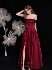 Burgundy Strapless Satin Prom Dress 20723
