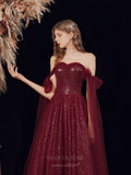 vigocouture-Burgundy Strapless Sparkly Tulle Prom Dress 20724-Prom Dresses-vigocouture-