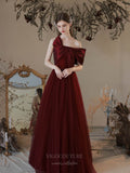 vigocouture-Burgundy Strapless Tulle Bow Prom Dress 20743-Prom Dresses-vigocouture-Burgundy-US2-