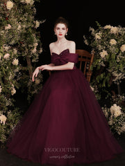 Burgundy Tulle Off the Shoulder Prom Dress 20731