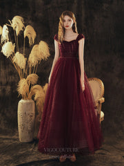 Burgundy Tulle Prom Dress 20715