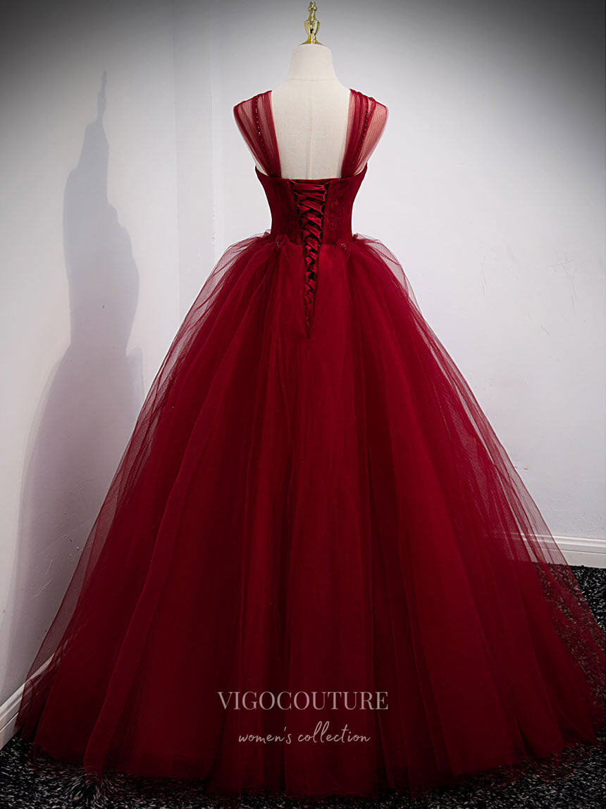 Burgundy Tulle Prom Dresses Off the Shoulder Formal Gown 21834-Prom Dresses-vigocouture-Burgundy-US2-vigocouture