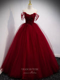 Burgundy Tulle Prom Dresses Off the Shoulder Formal Gown 21834-Prom Dresses-vigocouture-Burgundy-US2-vigocouture
