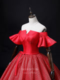 vigocouture-Burgundy Tulle Quinceanera Dresses Off the Shoulder Princess Dresses 21362-Prom Dresses-vigocouture-