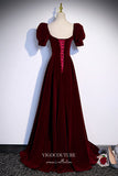vigocouture-Burgundy Velvet Formal Dress A-Line Sweetheart Neck Prom Dresses 21648-Prom Dresses-vigocouture-