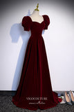 vigocouture-Burgundy Velvet Formal Dress A-Line Sweetheart Neck Prom Dresses 21648-Prom Dresses-vigocouture-