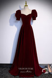 vigocouture-Burgundy Velvet Formal Dress A-Line Sweetheart Neck Prom Dresses 21648-Prom Dresses-vigocouture-Burgundy-US2-