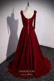 vigocouture-Burgundy Velvet Formal Dress A-Line Wide Strap Prom Dresses 21662-Prom Dresses-vigocouture-