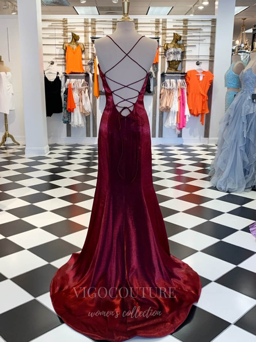 vigocouture-Burgundy Velvet Mermaid Prom Dress 20624-Prom Dresses-vigocouture-