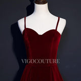 vigocouture-Burgundy Velvet Prom Dress 2022 Spaghetti Strap Homecoming Dress-Prom Dresses-vigocouture-