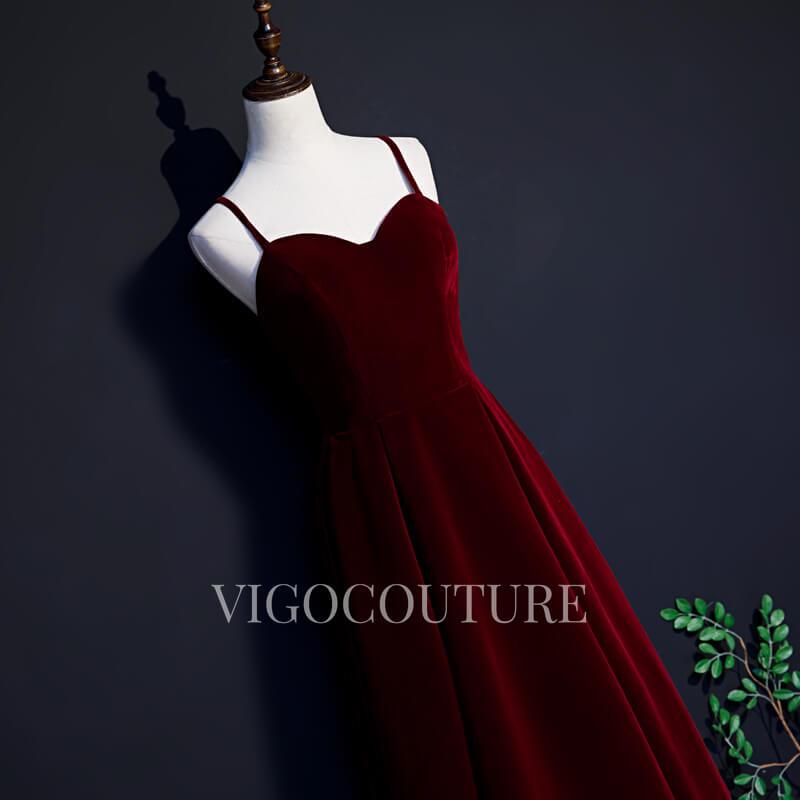 vigocouture-Burgundy Velvet Prom Dress 2022 Spaghetti Strap Homecoming Dress-Prom Dresses-vigocouture-