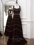 vigocouture-Burgundy Velvet Prom Dresses Beaded Formal Dresses 21192-Prom Dresses-vigocouture-Burgundy-Custom Size-