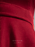 vigocouture-Burgundy Velvet Prom Dresses One Shoulder Maxi Dresses 21020-Prom Dresses-vigocouture-