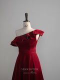 vigocouture-Burgundy Velvet Prom Dresses One Shoulder Maxi Dresses 21020-Prom Dresses-vigocouture-