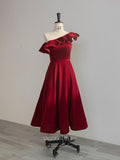 vigocouture-Burgundy Velvet Prom Dresses One Shoulder Maxi Dresses 21020-Prom Dresses-vigocouture-Burgundy-Custom Size-