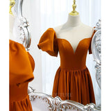 vigocouture-Burnt Orange Prom Dress 2022 Puffed Sleeve 20507-Prom Dresses-vigocouture-