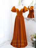vigocouture-Burnt Orange Prom Dress 2022 Puffed Sleeve 20507-Prom Dresses-vigocouture-Burnt Orange-US2-