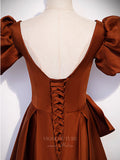 vigocouture-Burnt Orange Puffed Sleeve Prom Dresses Square Neck 20870-Prom Dresses-vigocouture-