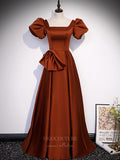 vigocouture-Burnt Orange Puffed Sleeve Prom Dresses Square Neck 20870-Prom Dresses-vigocouture-Burnt Orange-Custom Size-