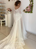 vigocouture-Cape Sleeve Lace Applique Wedding Dresses A-Line Bridal Dresses W0051-Wedding Dresses-vigocouture-