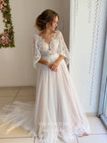 vigocouture-Cape Sleeve Lace Applique Wedding Dresses A-Line Bridal Dresses W0051-Wedding Dresses-vigocouture-