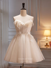 Champagne 3D Flower Hoco Dresses Spaghetti Strap Short Prom Dress hc239