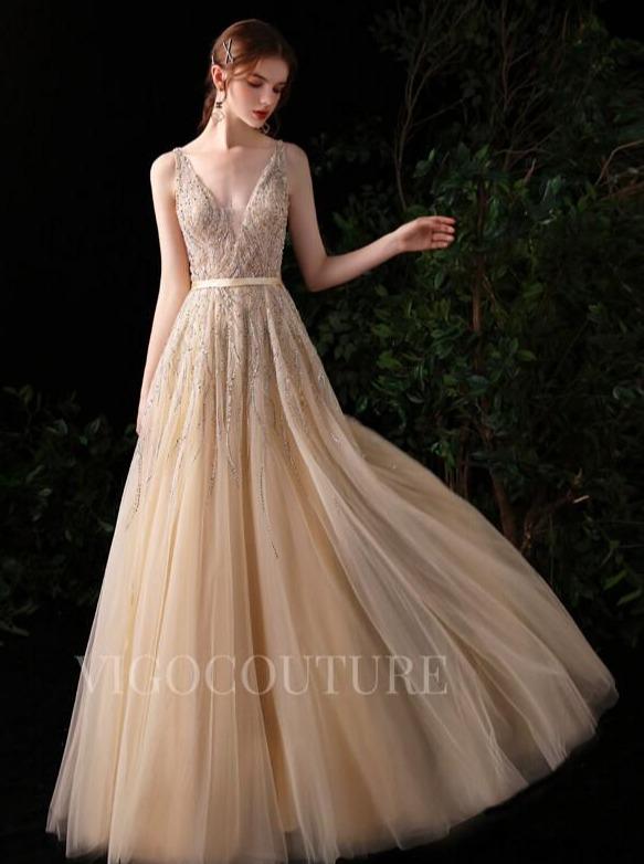 vigocouture-Champagne A-line Beaded Prom Dresses 20146-Prom Dresses-vigocouture-Champagne-US2-