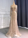 Champagne Beaded 20s Prom Dresses Long Sleeve Evening Dress 22137-Prom Dresses-vigocouture-Champagne-US2-vigocouture