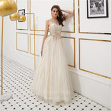 vigocouture-Champagne Beaded A-Line Prom Dress 20274-Prom Dresses-vigocouture-