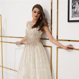 vigocouture-Champagne Beaded A-Line Prom Dress 20274-Prom Dresses-vigocouture-