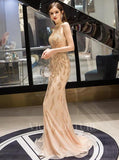 vigocouture-Champagne Beaded Mermaid Halter Neck Prom Dresses 20014-Prom Dresses-vigocouture-Champagne-US2-