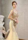 vigocouture-Champagne Beaded Prom Dress 20264-Prom Dresses-vigocouture-