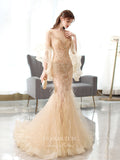 vigocouture-Champagne Beaded Prom Dresses Mermaid Formal Dresses 21505-Prom Dresses-vigocouture-