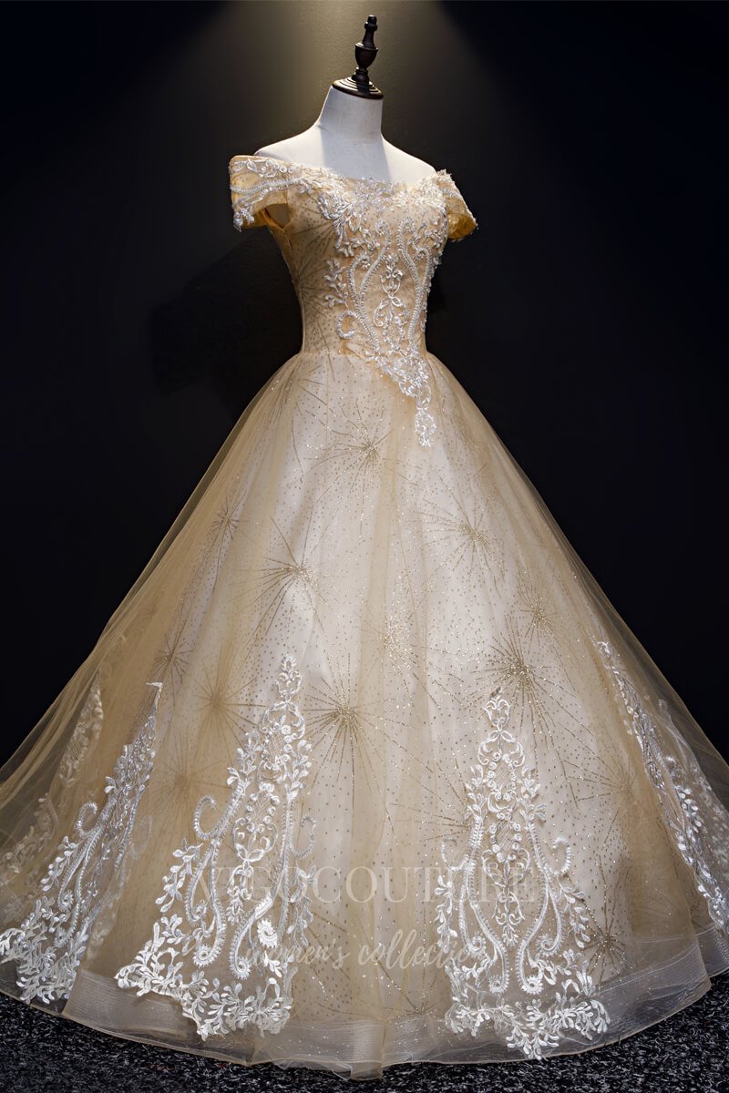 vigocouture-Champagne Beaded Quinceañera Dresses Lace Ball Gown 20402-Prom Dresses-vigocouture-Champagne-Custom Size-