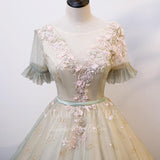 vigocouture-Champagne Boat Neck Quinceañera Dresses Lace Applique Ball Gown 20464-Prom Dresses-vigocouture-