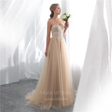 vigocouture-Champagne Floral Strapless Prom Dress 20300-Prom Dresses-vigocouture-