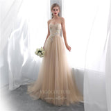 vigocouture-Champagne Floral Strapless Prom Dress 20300-Prom Dresses-vigocouture-