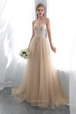 Champagne Floral Strapless Prom Dress 20300