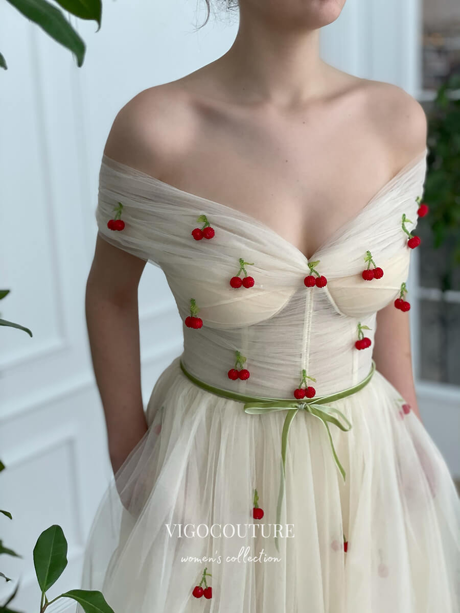 vigocouture-Champagne Hoco Dresses Off the Shoulder Cherry Maxi Dresses hc158-Prom Dresses-vigocouture-