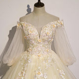 vigocouture-Champagne Long Sleeve Quinceañera Dresses Lace Applique Ball Gown 20466-Prom Dresses-vigocouture-