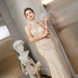 vigocouture-Champagne Mermaid Beaded Prom Dress 20263-Prom Dresses-vigocouture-