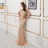 vigocouture-Champagne Mermaid Beaded Prom Dress 20276-Prom Dresses-vigocouture-