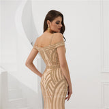 vigocouture-Champagne Mermaid Beaded Prom Dress 20284-Prom Dresses-vigocouture-