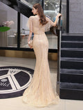 vigocouture-Champagne Mermaid Prom Gown V-neck Beaded Prom Dresses 20138-Prom Dresses-vigocouture-