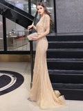 vigocouture-Champagne Mermaid Prom Gown V-neck Beaded Prom Dresses 20138-Prom Dresses-vigocouture-