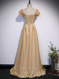 vigocouture-Champagne Puffed Sleeve Satin A-Line Prom Dress 20868-Prom Dresses-vigocouture-