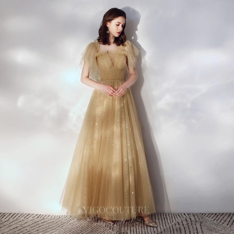 vigocouture-Champagne Sparkly Prom Dress 20701-Prom Dresses-vigocouture-