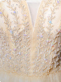 vigocouture-Champagne Sparkly Tulle Prom Dresses Beaded Formal Dresses 21058-Prom Dresses-vigocouture-