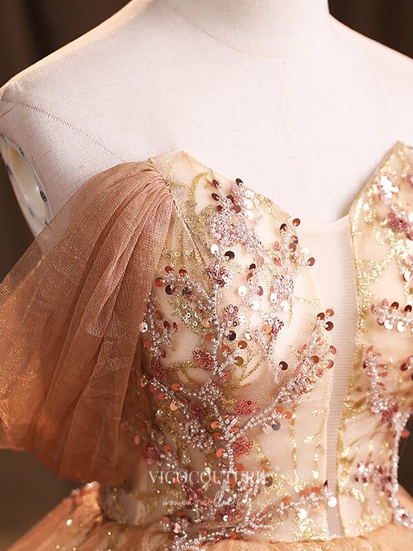 vigocouture-Champagne Sparkly Tulle Quinceanera Dresses Sequin Princess Dresses 21378-Prom Dresses-vigocouture-