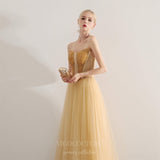 vigocouture-Champagne Strapless Prom Dress 20700-Prom Dresses-vigocouture-